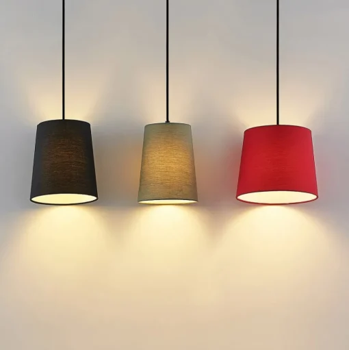 Lindby hanglamp Amilia, stof, 3-lamps, rood/grijs/zwart