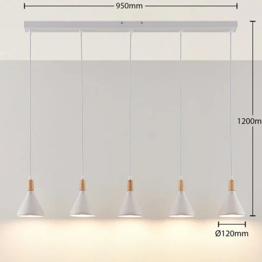 Lindby hanglamp Arina, 100 cm, wit, 5-lamps, E14