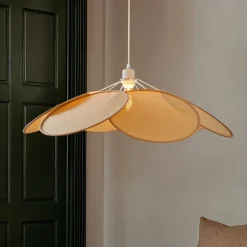 Lindby hanglamp Astraia, naturel/wit, rotan, Ø 80 cm