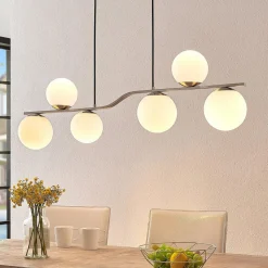Lindby hanglamp Avalyn, nikkelkleurig, glas, 110 cm, E14