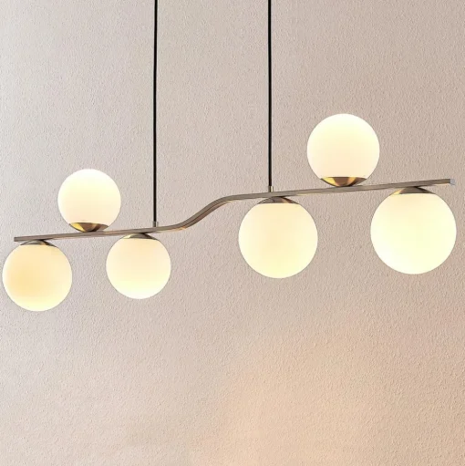 Lindby hanglamp Avalyn, nikkelkleurig, glas, 110 cm, E14