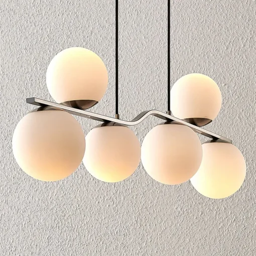 Lindby hanglamp Avalyn, nikkelkleurig, glas, 110 cm, E14