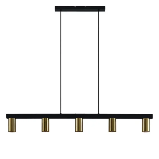 Lindby hanglamp Baliko, zwart/messing, 5-lamps, GU10