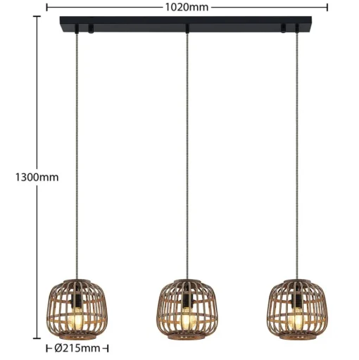 Lindby hanglamp Bominio, 102 cm, rotan, hout, E27