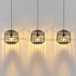 Lindby hanglamp Bominio, 102 cm, rotan, hout, E27