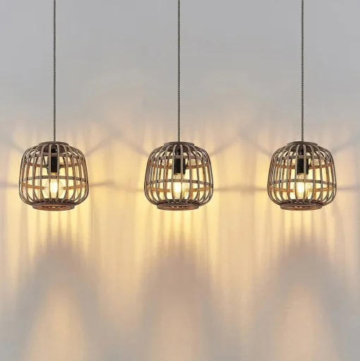 Lindby hanglamp Bominio, 102 cm, rotan, hout, E27