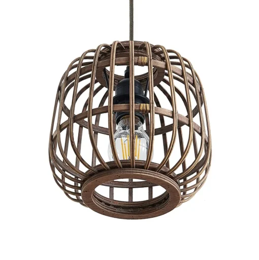 Lindby hanglamp Bominio, 102 cm, rotan, hout, E27