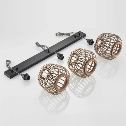 Lindby hanglamp Bominio, 102 cm, rotan, hout, E27