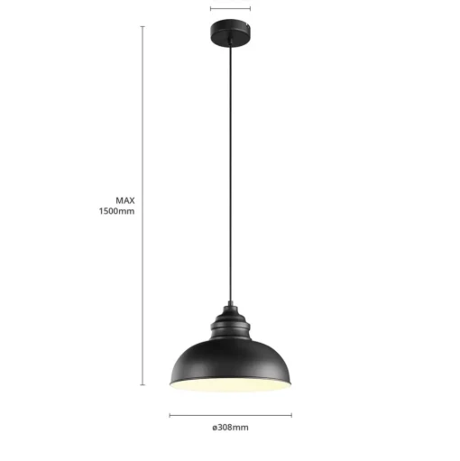 Lindby hanglamp Cliona, zwart, metaal, Ø 31 cm, E27