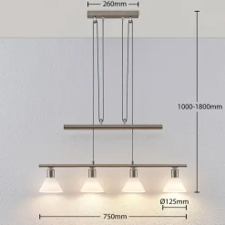 Lindby hanglamp Delira, 4-lamps nikkel, in hoogte verstelbaar