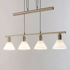 Lindby hanglamp Delira, 4-lamps nikkel, in hoogte verstelbaar