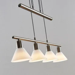 Lindby hanglamp Delira, 4-lamps nikkel, in hoogte verstelbaar