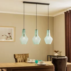 Lindby hanglamp Drakar, 3-lamps, lichtblauw, glas, Ø 25 cm