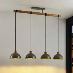 Lindby hanglamp Durbis, 116 cm, 4-lamps, grijs, hout, E27