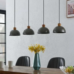 Lindby hanglamp Durbis, 116 cm, 4-lamps, grijs, hout, E27