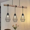 Lindby hanglamp Eldarion, 90 cm, 3-lamps, hout, E27