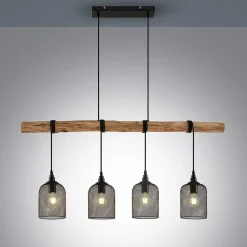 Lindby hanglamp Elrond, 116 cm, zwart, 4-lamps, hout