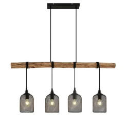 Lindby hanglamp Elrond, 116 cm, zwart, 4-lamps, hout