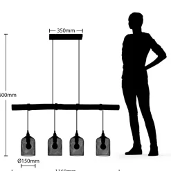 Lindby hanglamp Elrond, 116 cm, zwart, 4-lamps, hout