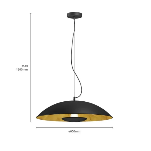 Lindby hanglamp Emilienne, zwart, goudkleurig, Ø 60 cm