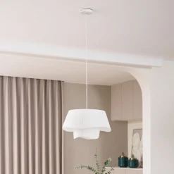 Lindby hanglamp Eryndor, wit, textiel, Ø 47 cm, E27