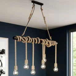 Lindby hanglamp Hajo, 100 cm, 6-lamps, touwpendel