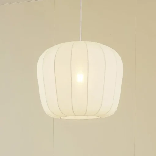 Lindby hanglamp Helin, wit, Ø 35 cm, stof