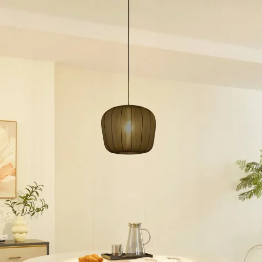 Lindby hanglamp Helin, zwart, Ø 35 cm, stof