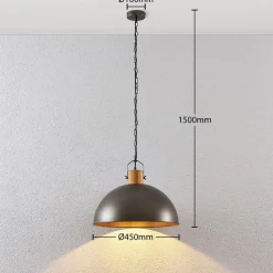 Lindby hanglamp Holgar, groen, hout, metaal, Ø 45 cm, E27