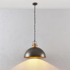 Lindby hanglamp Holgar, groen, hout, metaal, Ø 45 cm, E27