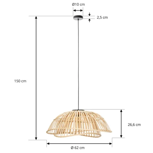 Lindby hanglamp Ilajus, Ø 62 cm, bamboe, E27