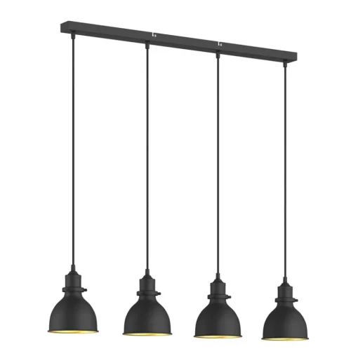 Lindby hanglamp Jasminka, zwart/goud, metaal, 4-lamps.