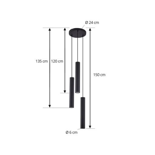Lindby hanglamp Joffrey, Ø 24 cm, zwart, 3-lamps, GU10