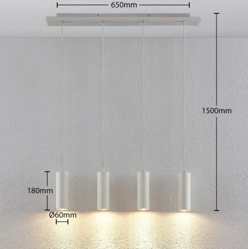 Lindby hanglamp Joffrey, 76 cm, wit, 4-lamps, GU10