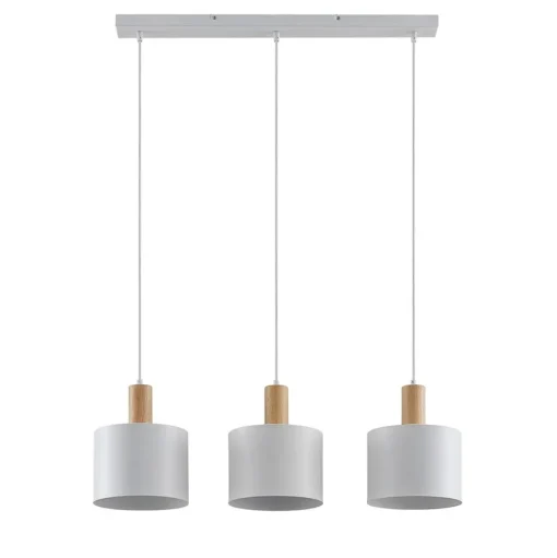 Lindby hanglamp Kadir, 73 cm, 3-lamps, wit, hout