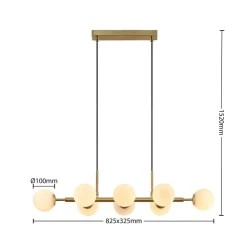 Lindby hanglamp Kiamo, 83 cm, messing, wit, glas, G9