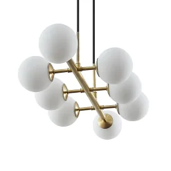 Lindby hanglamp Kiamo, 83 cm, messing, wit, glas, G9