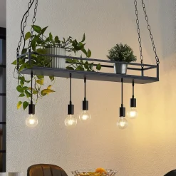 Lindby hanglamp Kirista, 5-lamps, zwart, metaal, 100cm
