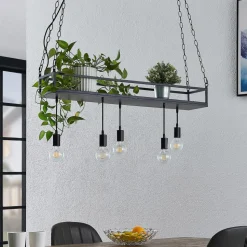 Lindby hanglamp Kirista, 5-lamps, zwart, metaal, 100cm