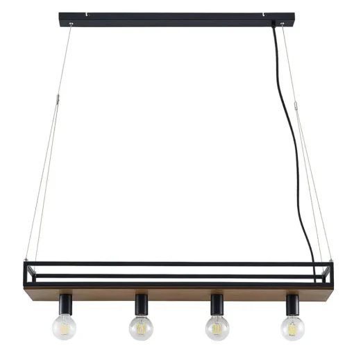 Lindby hanglamp Kirista, 4-lamps, zwart, hout, 100 cm