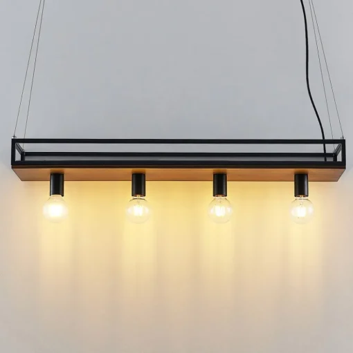 Lindby hanglamp Kirista, 4-lamps, zwart, hout, 100 cm