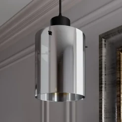 Lindby hanglamp Kourtney, Ø 15 cm, zwart/grijs, glas, E27