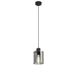 Lindby hanglamp Kourtney, Ø 15 cm, zwart/grijs, glas, E27