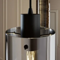 Lindby hanglamp Kourtney, Ø 15 cm, zwart/grijs, glas, E27