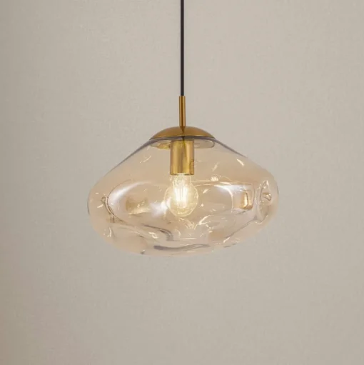 Lindby hanglamp Lelia, amber, glas, Ø 35 cm