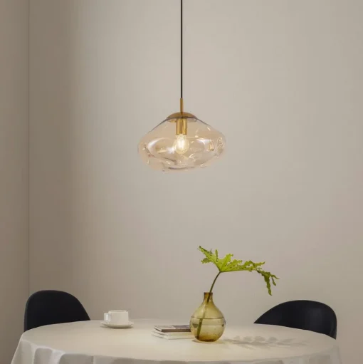 Lindby hanglamp Lelia, amber, glas, Ø 35 cm