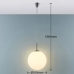 Lindby hanglamp Marike, Ø 35 cm, wit, glas, globe, E27