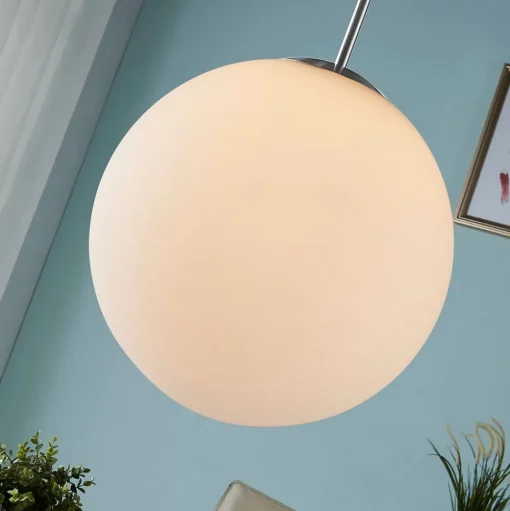 Lindby hanglamp Marike, Ø 35 cm, wit, glas, globe, E27