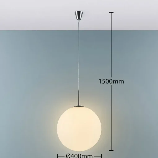Lindby hanglamp Marike, Ø 40 cm, wit, glas, globe, E27