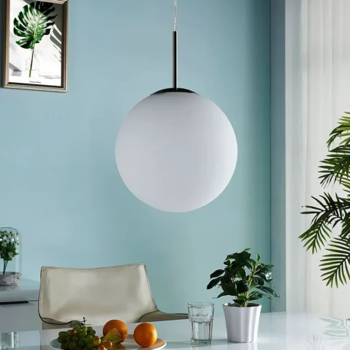 Lindby hanglamp Marike, Ø 30 cm, wit, glas, globe, E27